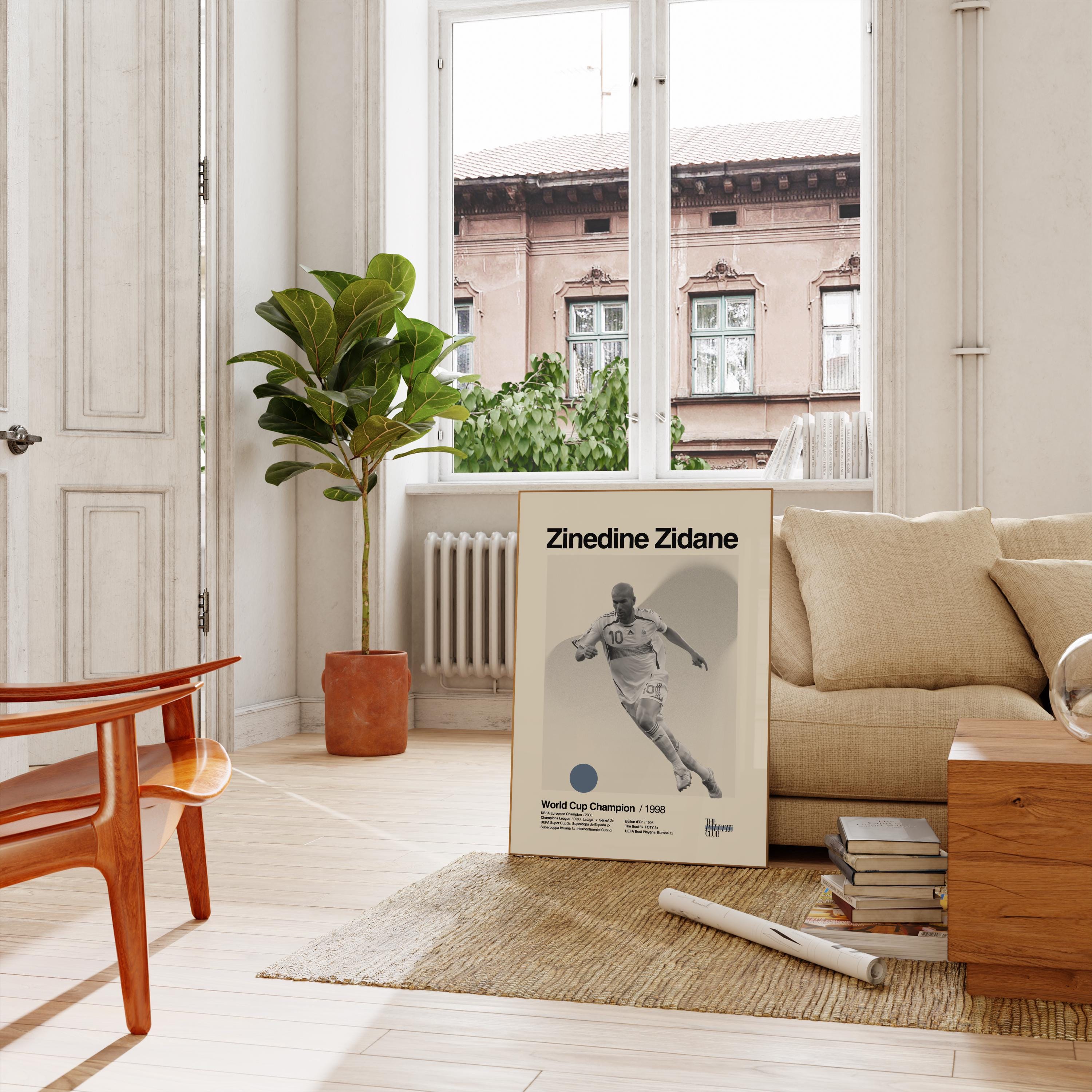 Zinedine Zidane Poster, France World Cup Mid-Century Modern Poster, Retro Football Art, Minimalist Soccer Canvas, Aesthetic Zidane Poster