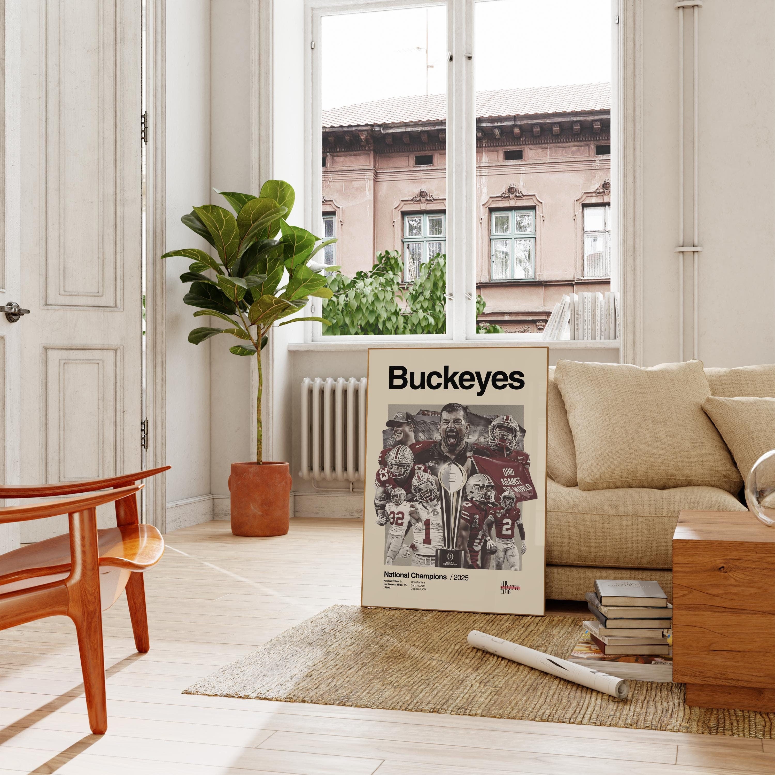 Ohio State Buckeyes Poster, 2025 Caleb Downs & Jeremiah Smith Mid-Century Modern Print, Football Championship Art, Columbus NCAA Print