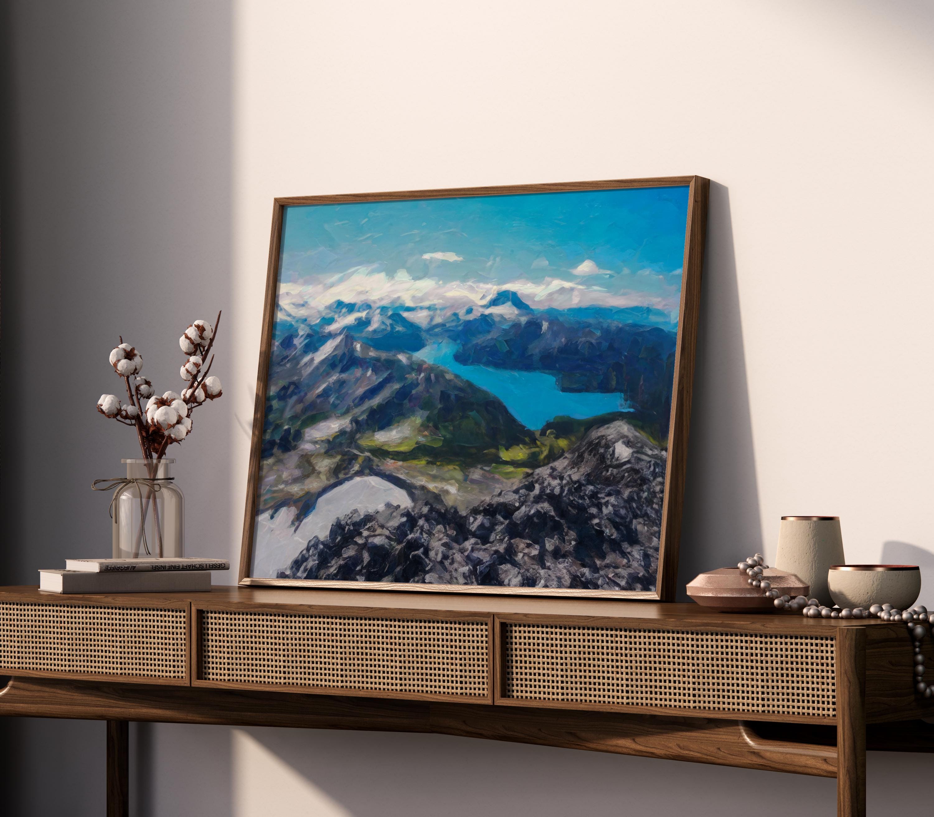Garibaldi Lake Painting, West Coast Art Print, Canvas or Poster, Pacific Northwest Painting, Housewarming Gift by Canadian artist Kevin Yang