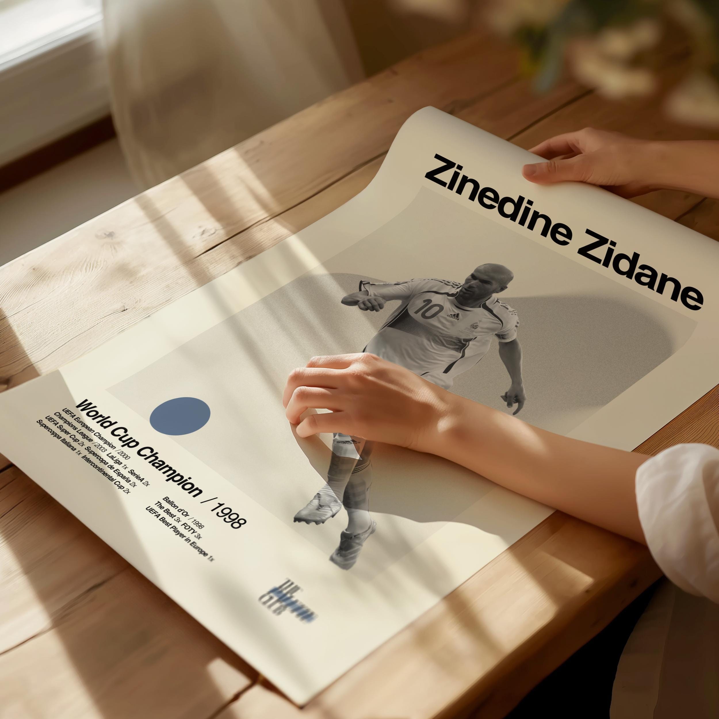 Zinedine Zidane Poster, France World Cup Mid-Century Modern Poster, Retro Football Art, Minimalist Soccer Canvas, Aesthetic Zidane Poster