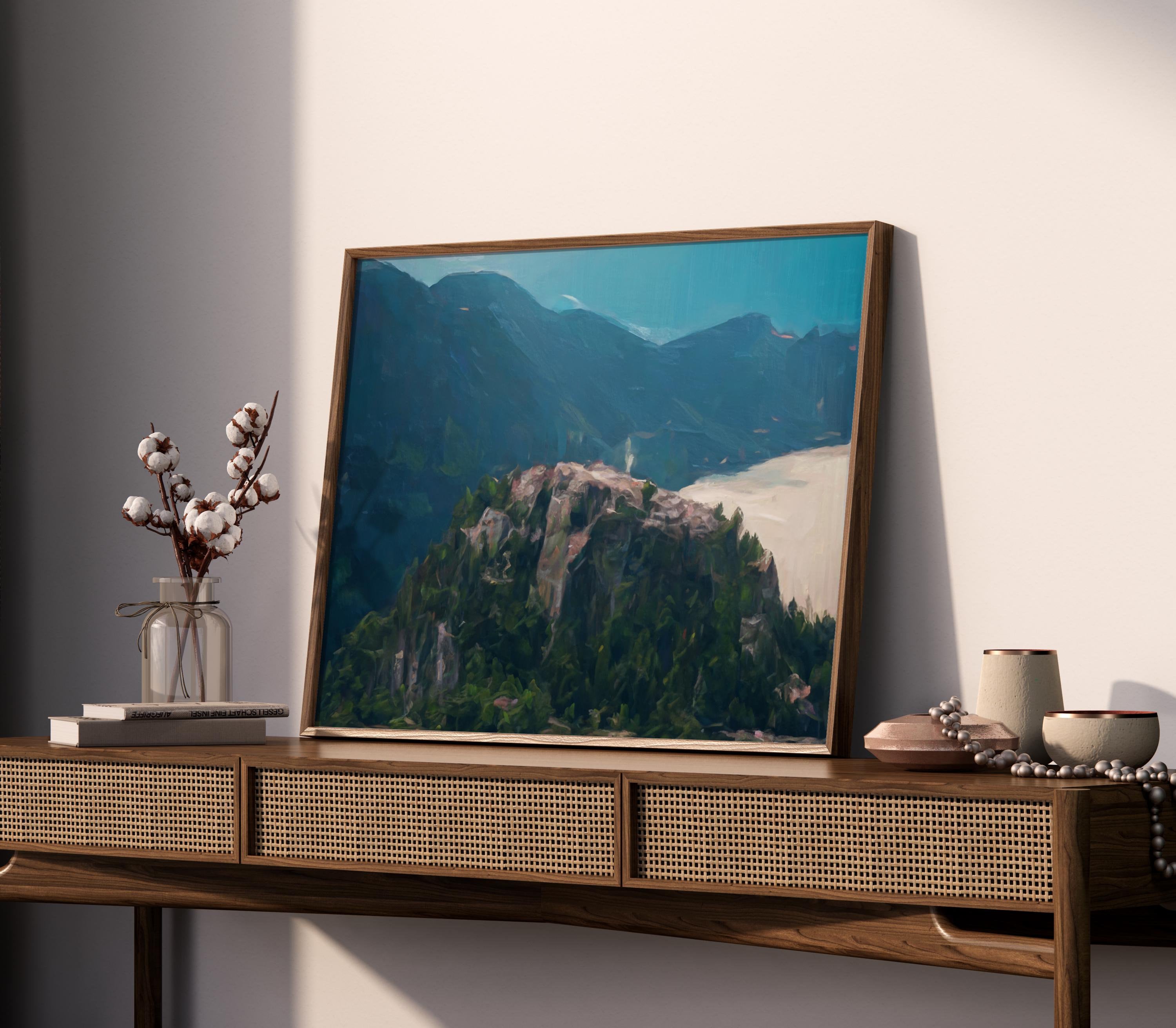 Stawamus Chief Painting, West Coast Art Print, Canvas or Poster, Pacific Northwest Painting, Housewarming Gift by Canadian artist Kevin Yang