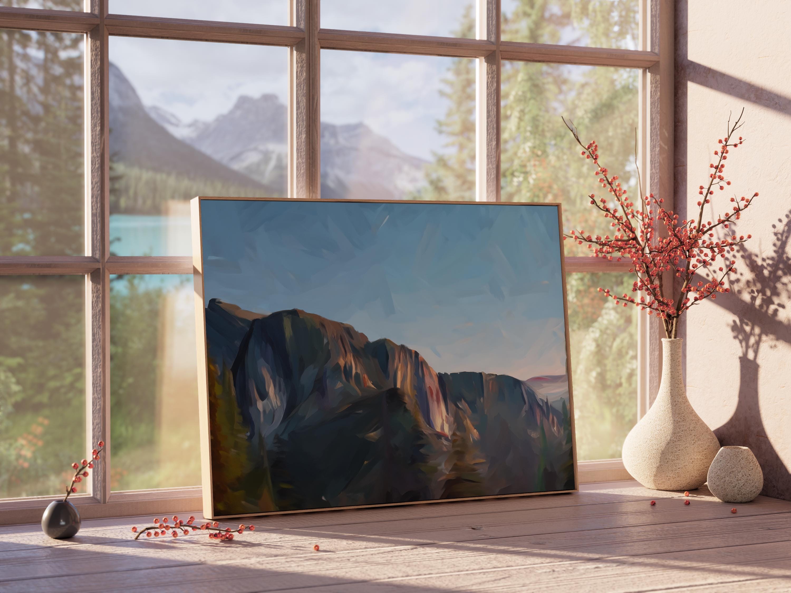 Stawamus Chief Painting, West Coast Art Print, Canvas or Poster, Pacific Northwest Painting, Housewarming Gift by Canadian artist Kevin Yang