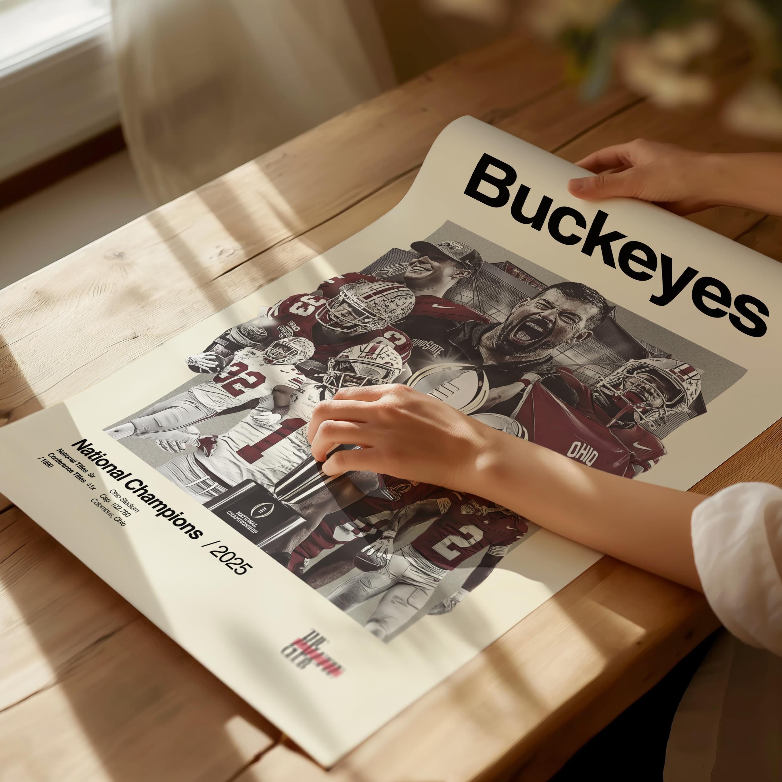 Ohio State Buckeyes Poster, 2025 Caleb Downs & Jeremiah Smith Mid-Century Modern Print, Football Championship Art, Columbus NCAA Print