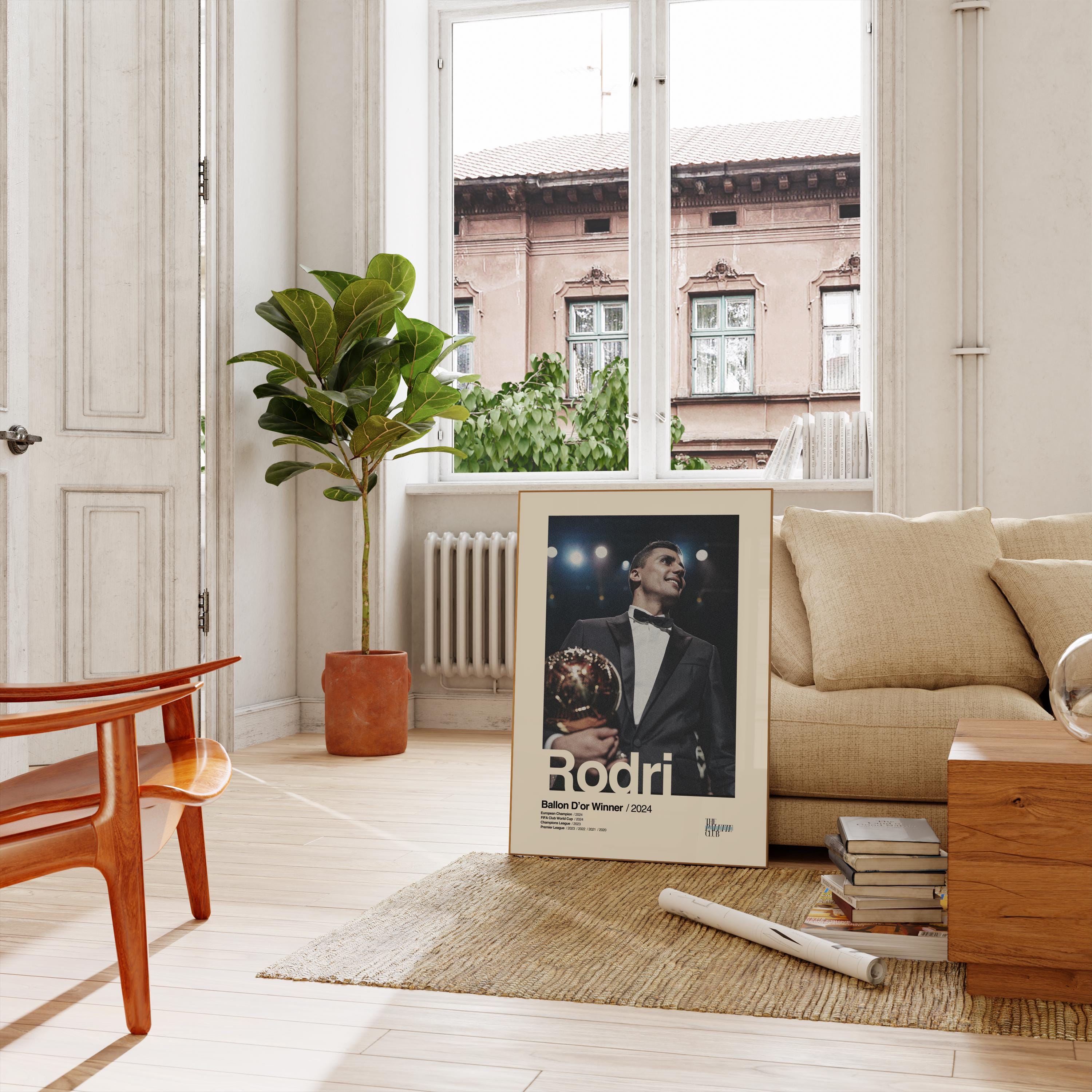 Rodri Ballon D&#39;or Poster, Manchester City Mid-Century Modern Poster, Retro Soccer Art, Minimalist Rodrigo Canvas, Aesthetic Treble Print